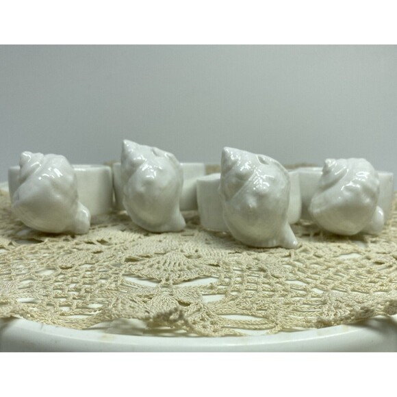 Vintage White Seashell Napkin Rings Set of 4 White Nautical Ocean Conch Shells - Picture 1 of 11